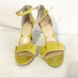 Adrienne Vittadini Yellow Suede Ruffle Sandals